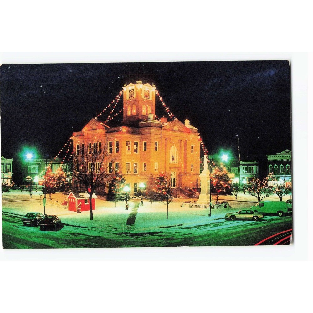 Vintage Albia Iowa Monroe County Courthouse Christmas Night Postcard Ron Clester